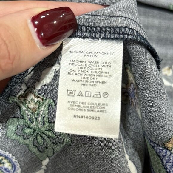 LOFT Navy Pheasant Pleated Floral Peacock Maxi Long Sleeve Dress Women Size 12T - Picture 5 of 9